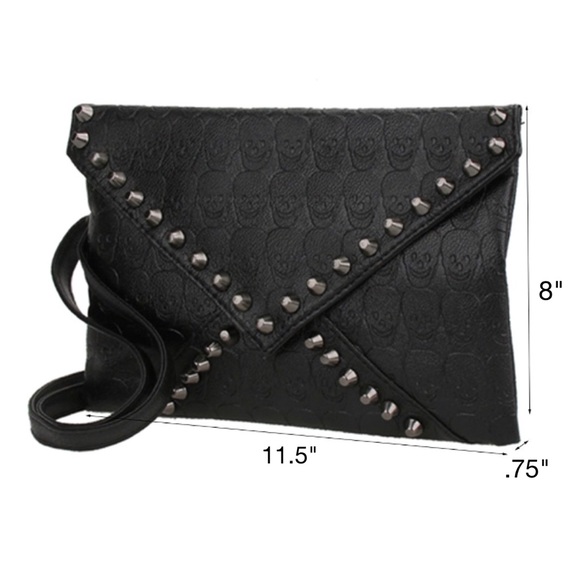 Skull Emboss Studded Envelope Clutch Shoulder Bag - Picture 4 of 7